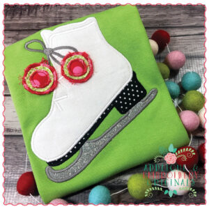 1317 Single Ice Skate with Fringe Ball Applique Design