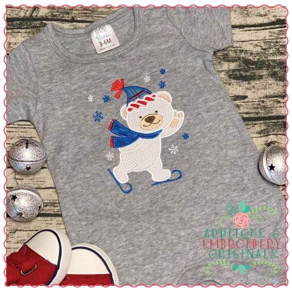 1320 Ice Skating Polar Bear Applique Design - Image 2