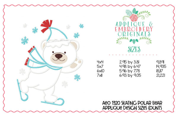 1320 Ice Skating Polar Bear Applique Design - Image 3