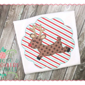 133 Reindeer Leaping Scallop Patch Applique Design