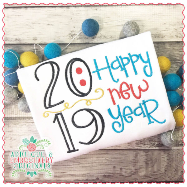 1333 2019 Happy New Year Embroidery Design