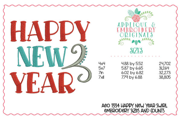 1334 2019 Happy New Year Party Swirl Embroidery Design - Image 2