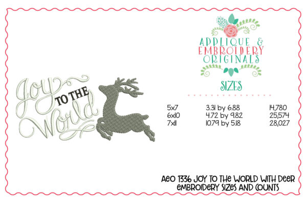 1336 Joy to the World with Deer Embroidery Design - Image 4