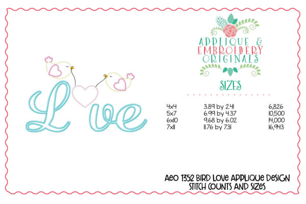 1352 Bird Love Applique Design - Image 4