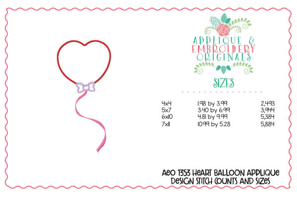 1353 Heart Balloon Applique Design - Image 3