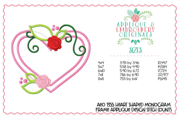 1355 Heart Shaped Monogram Frame Applique Design - Image 3
