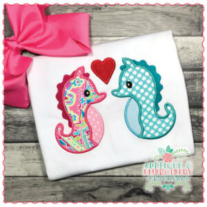 1401 Seahorse Love Heart Applique Design