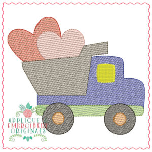 1407 Truck Hearts Sketch Embroidery Design