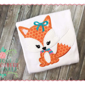142 Fox Scarf Girl Bow Applique Design