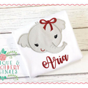 1429 Elephant Mascot Head Girl with Bow Applique Design