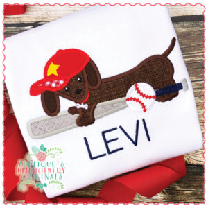 1434 Baseball Dachshund Applique Design