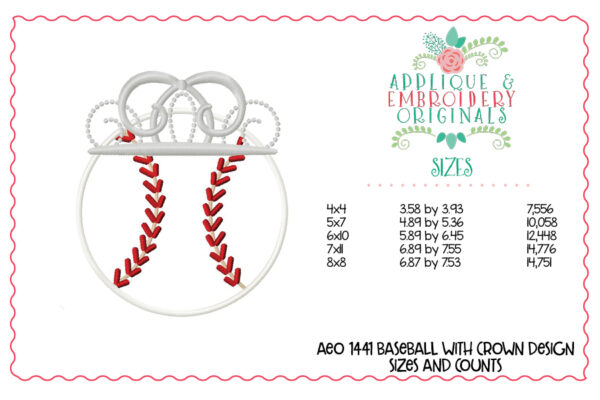 1441 Baseball with Crown Applique Design - Image 3