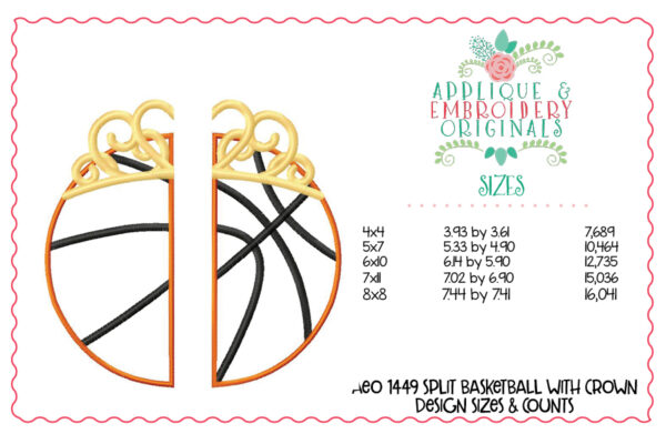 1449 Split Basketball with Crown Applique Design - Image 2