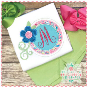 1476 Flower & Vine Monogram Circle Applique Design