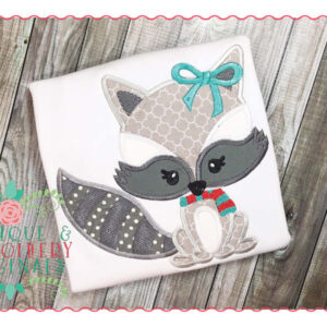 149 Raccoon Scarf Girl Bow Applique Design