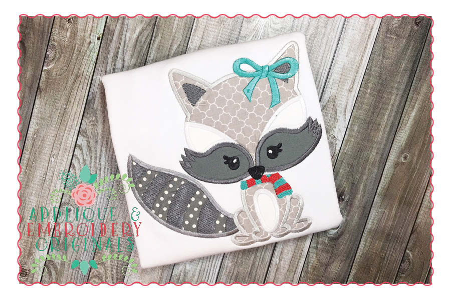 AEO 149 Raccoon Scarf Girl Applique Design