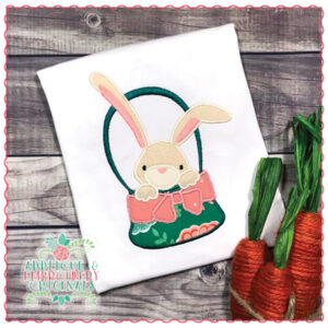1511 Bunny in Basket with Bow Applique Design