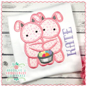 1538 Twin Bunnies with Basket Applique Design