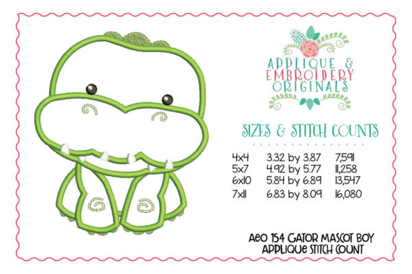 154 Gator Mascot Boy Applique Design - Image 2