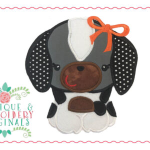 157 Hound Dog Mascot Girl Bow Applique Design
