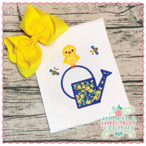 1574 Watering Can Chick & Bees Applique Design