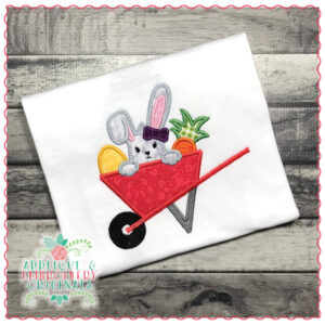 1585 Girl Boy Bunny in Wheelbarrow Applique Design