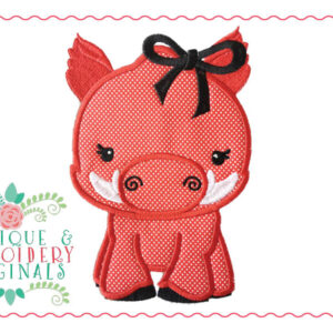 159 Razorback Hog Mascot Girl Applique Design