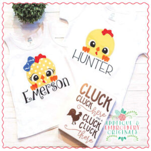 1605 Chicken Peeker Boy & Girl Set Applique Design