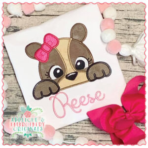 1614 Bear Peeker Girl Applique Design
