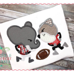 166 Elephant vs Bulldog Football Rival Fight Applique Design