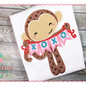 171 Monkey with XOXO Banner Applique Design