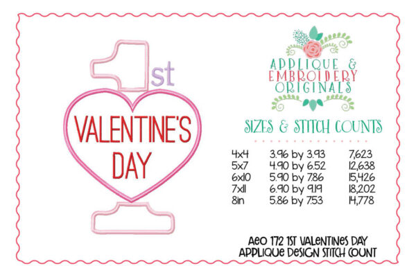 172 1st Valentine's Day Baby Applique Design - Image 3