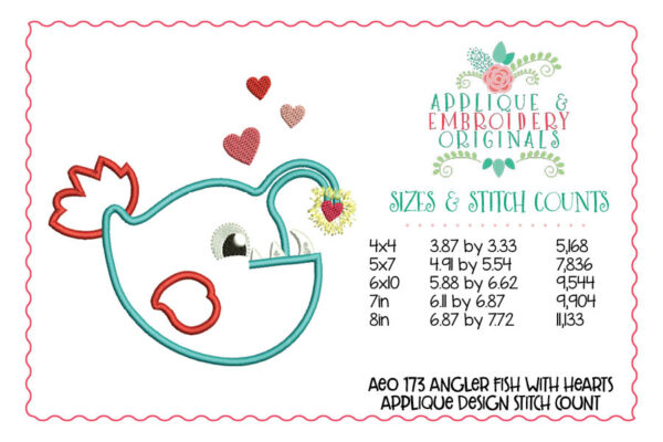 173 Angler Fish Heart Applique Design - Image 3
