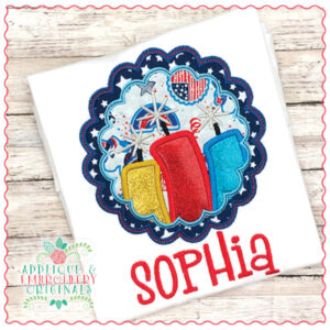 1744 Fireworks in Scalloped Circle Applique Design