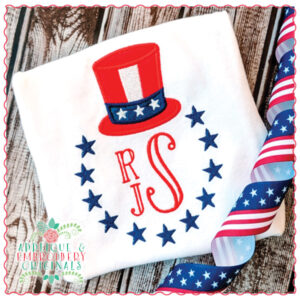1753 Hat and Stars Monogram Frame Applique Design