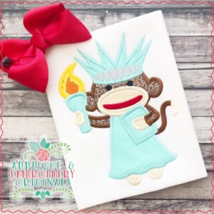 1770 Sock Monkey Statue of Liberty Applique Design