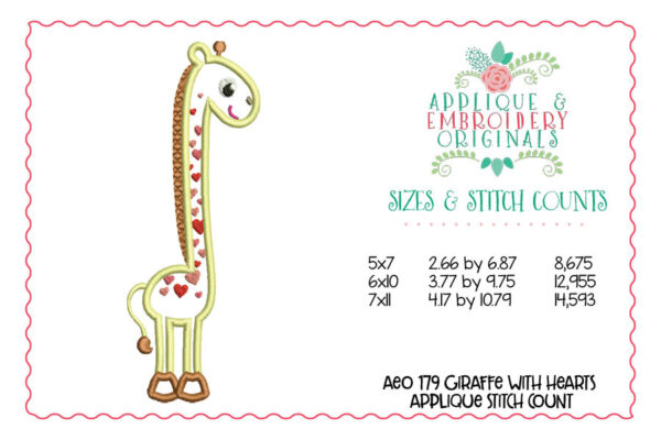 179 Giraffe with Hearts Applique Design - Image 3