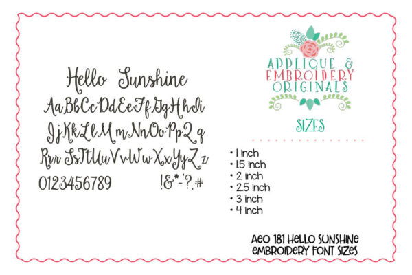 181 Hello Sunshine Embroidery Font - Image 3