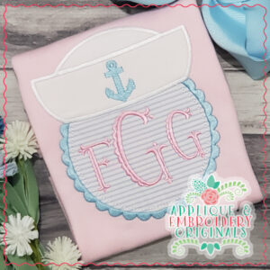 1813 Sailor Hat Scalloped Monogram Frame Applique Design