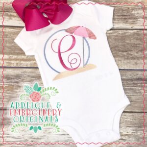 1827 Beach Umbrella Circle Monogram Frame Applique Design