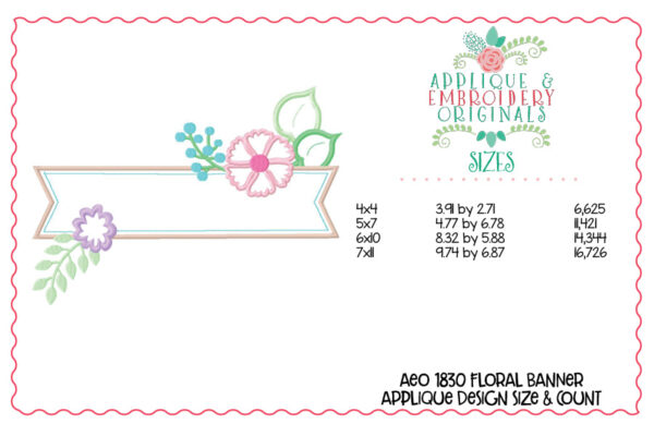 1830 Floral Banner Applique Design - Image 2