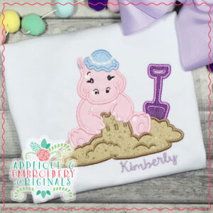 1835 Hippo with Sandcastle Applique Design