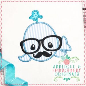 1845 Mustache Whale Applique Design