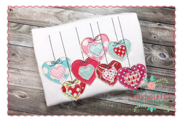 185 Hanging Hearts with Bean Stitch Applique Design