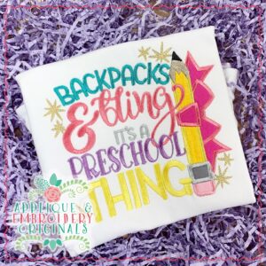 1855 Backpacks & Bling Preschool Applique Design
