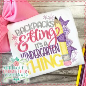 1857 Backpacks & Bling Kindergarten Applique Design