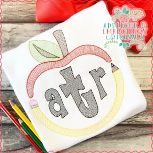 1880 Apple Pencil Frame Sketch Embroidery Design