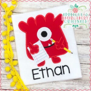 1888 School Monster with Pencil Applique Design