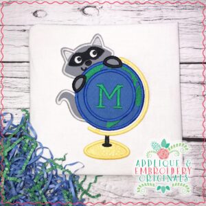 1902 Raccoon with Globe Monogram Frame Applique Design