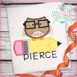 1903 Smart Boy Owl on Pencil Applique Design